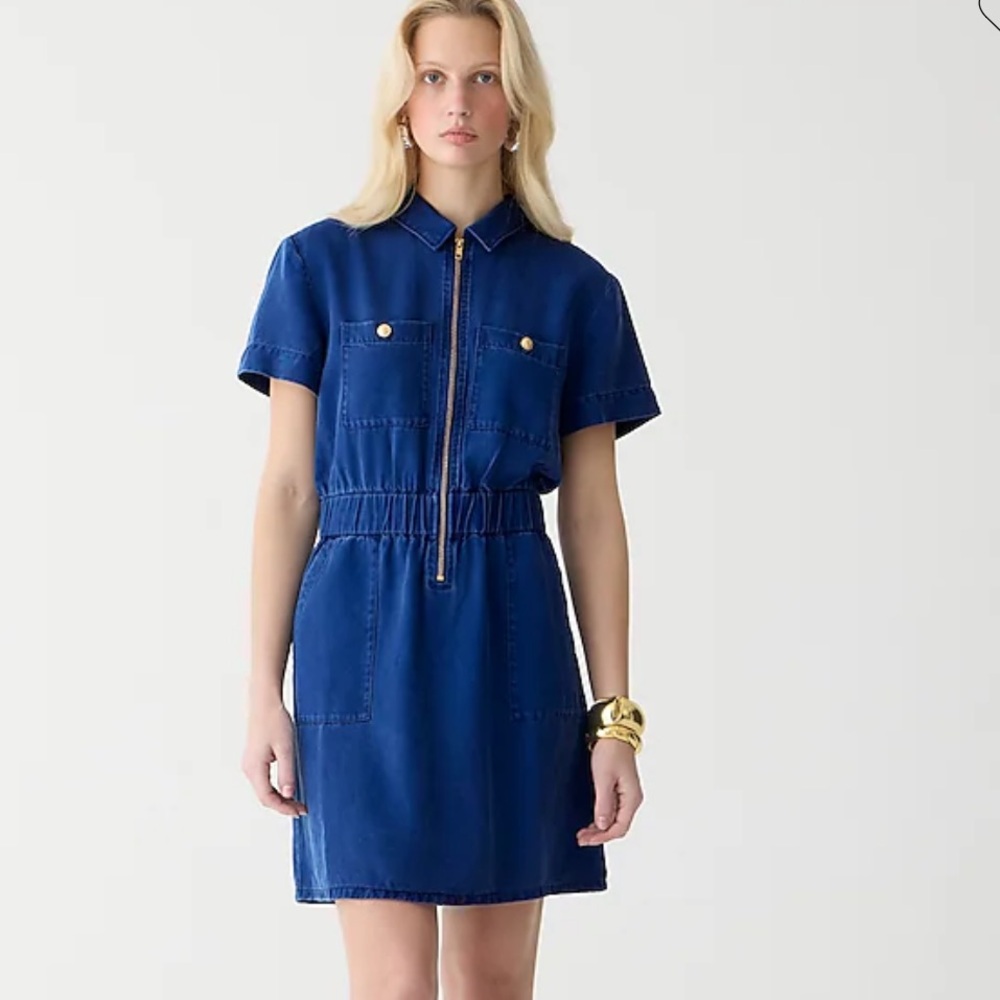 Zip-front denim dress
